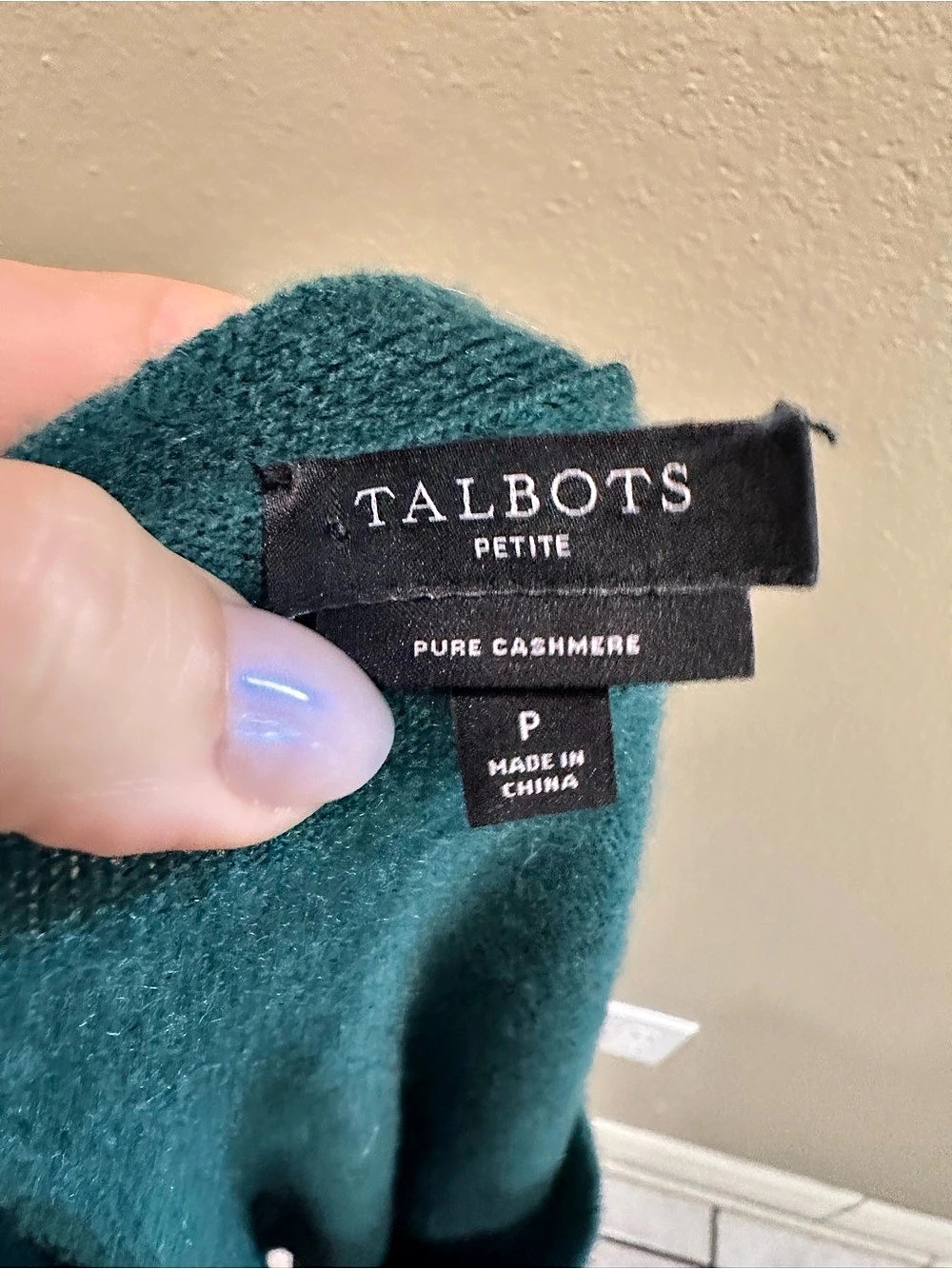 Talbots Pure Cashmere V-Neck Sweater Blue Green Petite Small - Picture 4 of 13